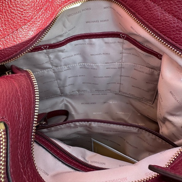 Michael Kors Brooklyn Large Leather Hobo Shoulder Bag Color: Burgundy - Picture 9 of 13